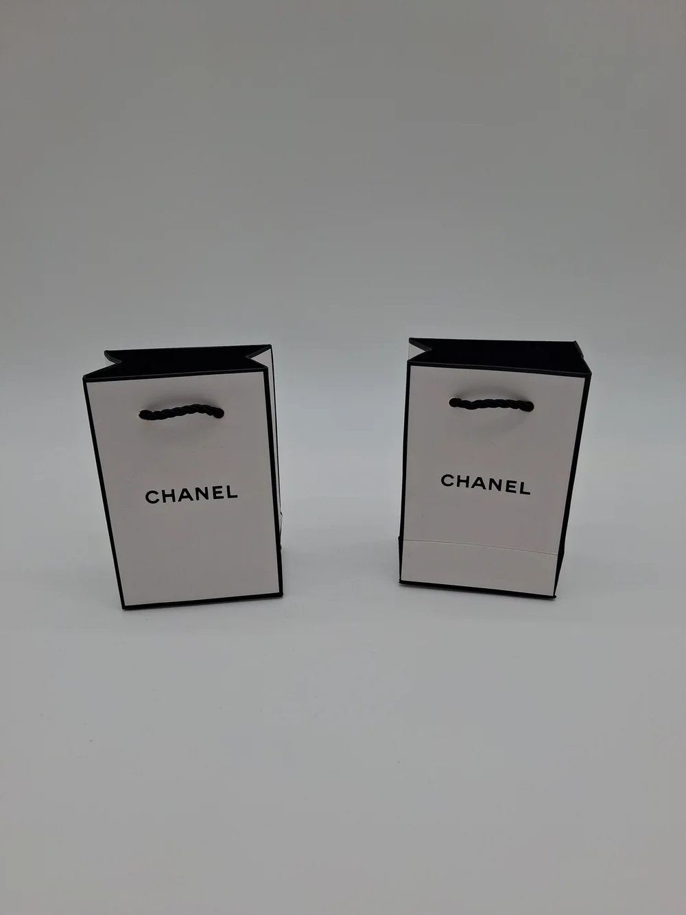 CHANEL Mini Shopping Gift Bags Pair White Black Boutique Packaging Set of 2